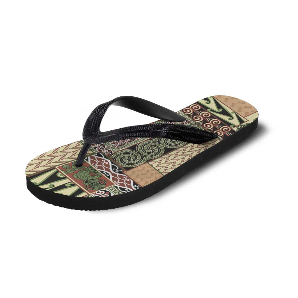 Beige Aotearoa Kowhaiwhai Pattern Flip Flops NZ Maori Quilt Style - Polynesian Pride