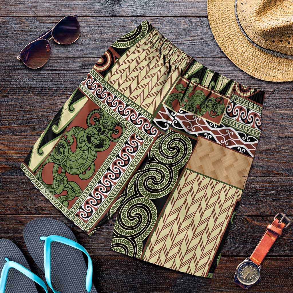 Beige Aotearoa Kowhaiwhai Pattern Shorts for Men NZ Maori Quilt Style - Polynesian Pride