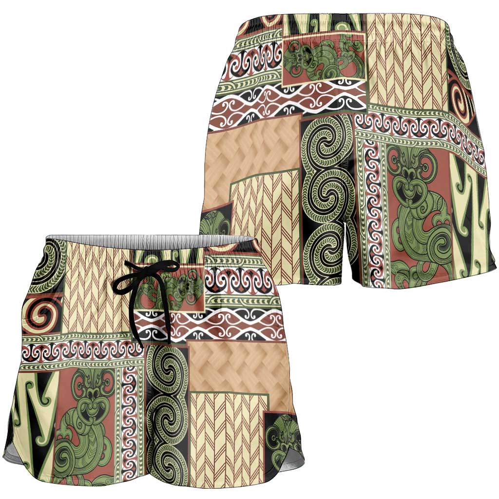 Beige Aotearoa Kowhaiwhai Pattern Shorts for Women NZ Maori Quilt Style - Polynesian Pride