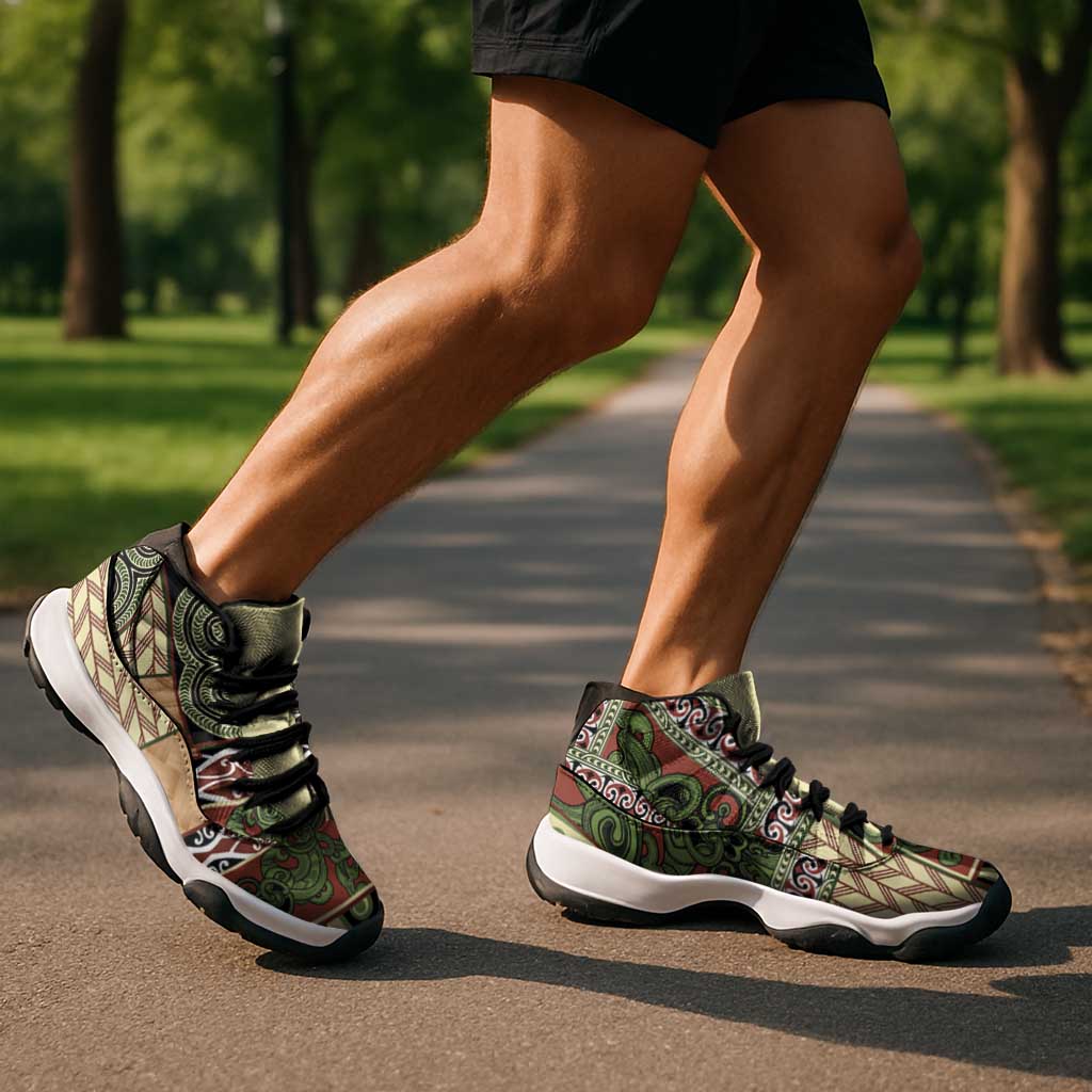 Beige Aotearoa Kowhaiwhai Pattern Sneakers J11 NZ Maori Quilt Style - Polynesian Pride