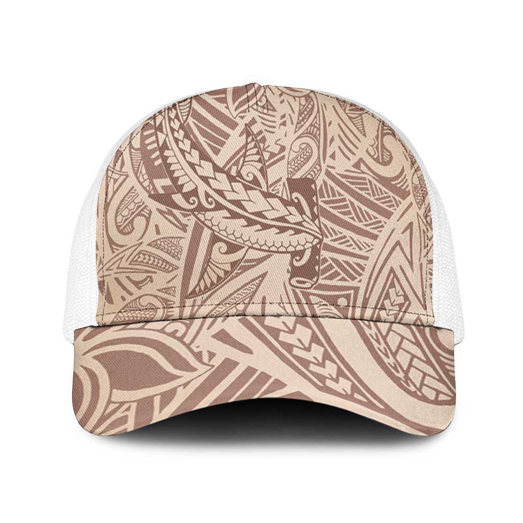 Beige Gradient Polynesia Baseball Net Cap Hawaiian Tribal Hammerhead Shark Tattoo - Polynesian Pride