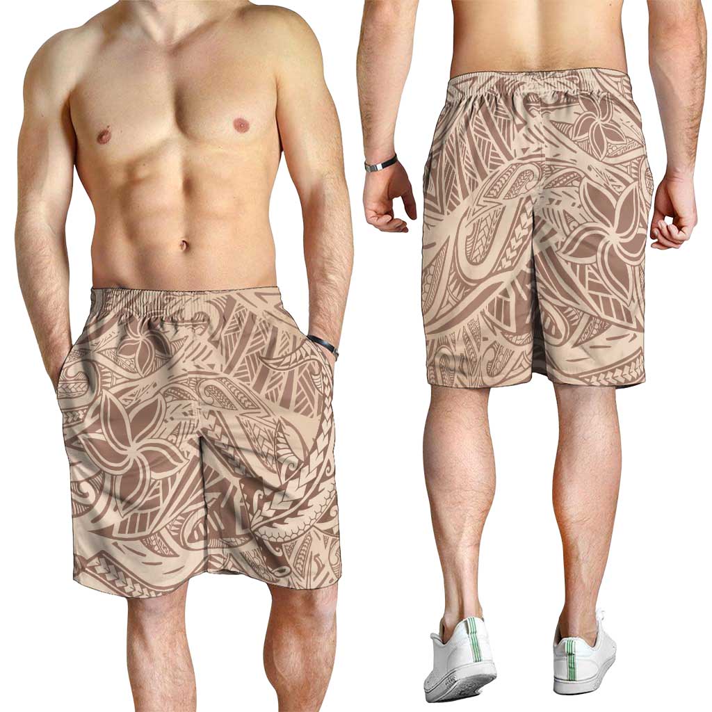 Beige Gradient Polynesia Shorts for Men Hawaiian Tribal Hammerhead Shark Tattoo - Polynesian Pride