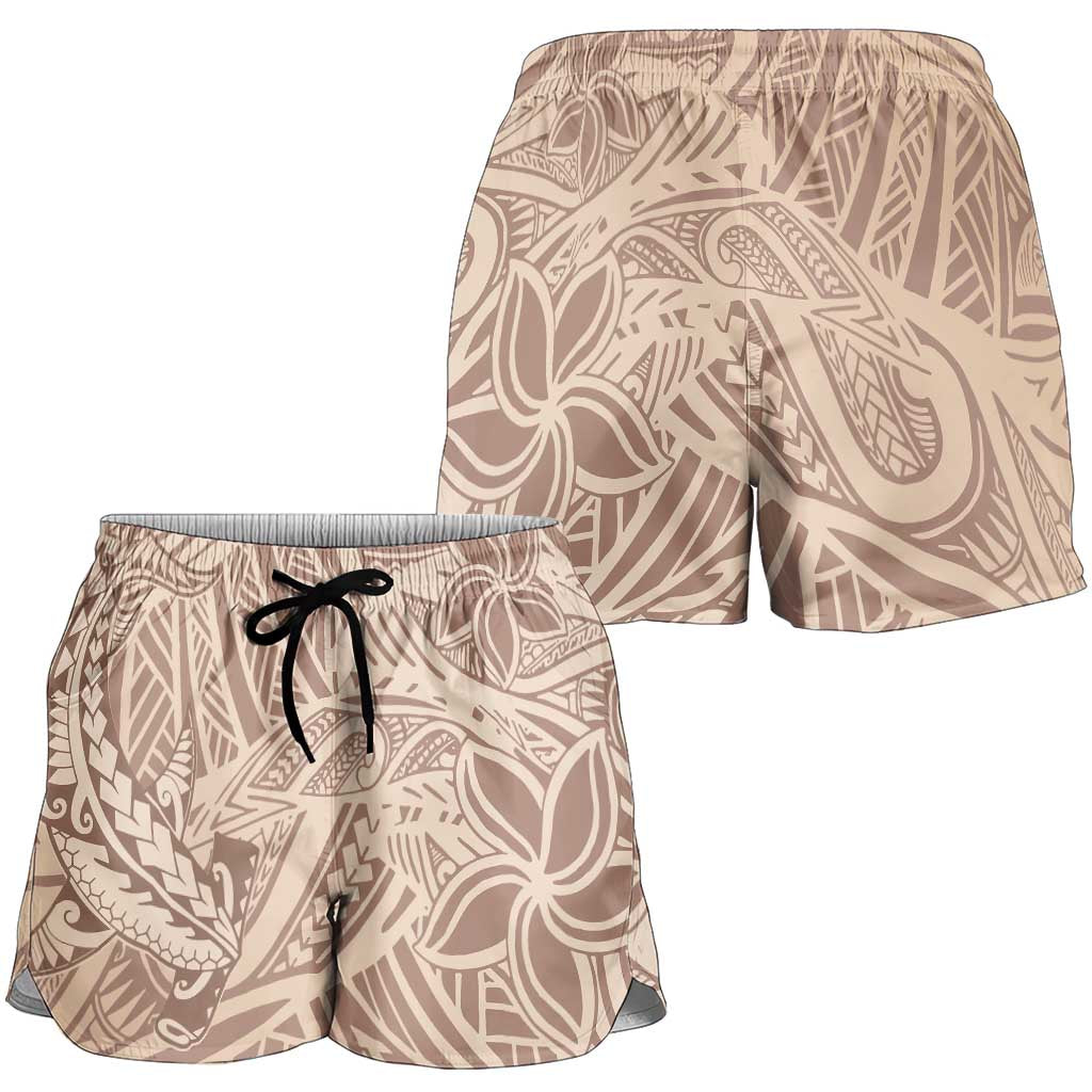 Beige Gradient Polynesia Shorts for Women Hawaiian Tribal Hammerhead Shark Tattoo LT14 - Polynesian Pride