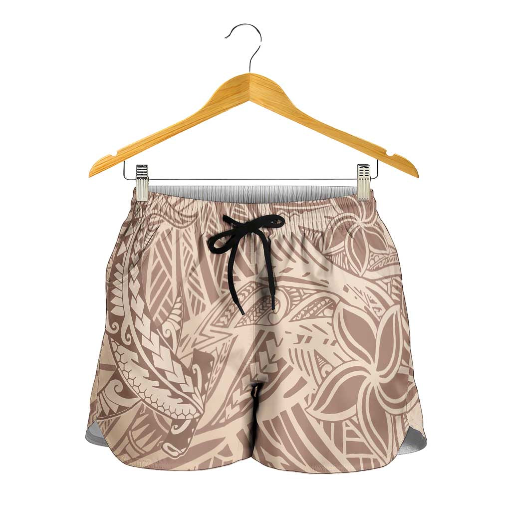 Beige Gradient Polynesia Shorts for Women Hawaiian Tribal Hammerhead Shark Tattoo LT14 - Polynesian Pride