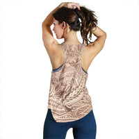 Beige Gradient Polynesia Women Racerback Tank Hawaiian Tribal Hammerhead Shark Tattoo - Polynesian Pride