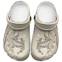 Beige Hawaii Clogs Shoes Hammerhead Shark Tattoo Curve Polynesian - Polynesian Pride