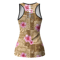 Beige Hawaii Hibiscus Tropical Flowers Motifs Hollow Tank Top LT14 - Polynesian Pride