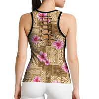 Beige Hawaii Hibiscus Tropical Flowers Motifs Hollow Tank Top LT14 - Polynesian Pride