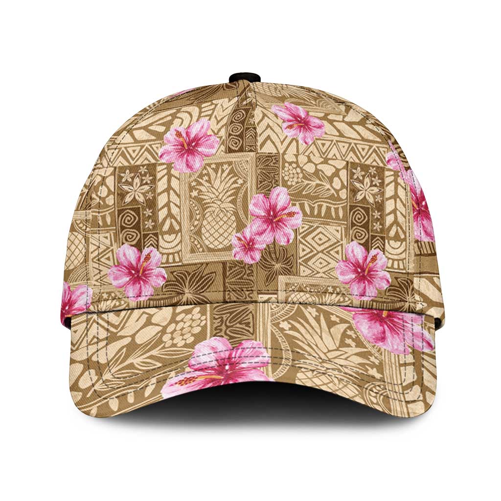 Beige Hawaii Hibiscus With Tropical Flowers Motifs Classic Cap - Polynesian Pride