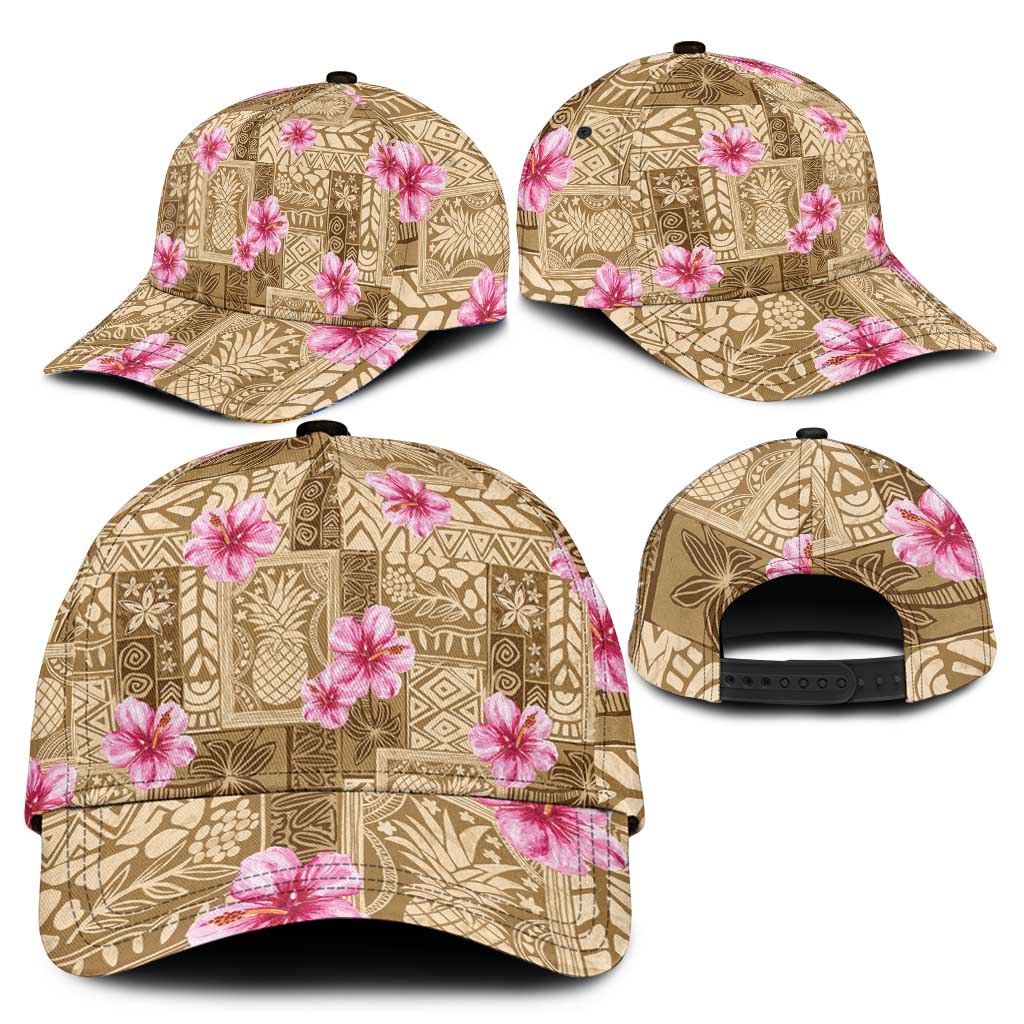 Beige Hawaii Hibiscus With Tropical Flowers Motifs Classic Cap - Polynesian Pride