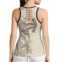 Beige Hawaii Hollow Tank Top Hammerhead Shark Tattoo Curve Polynesian - Polynesian Pride