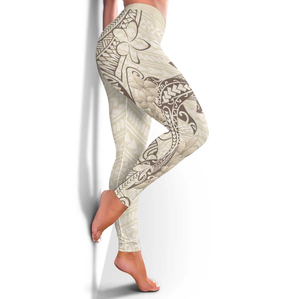 Beige Hawaii Leggings Hammerhead Shark Tattoo Curve Polynesian - Polynesian Pride