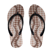 Beige Hawaii Palaka Flip Flops Hawaiian Honohono Lei