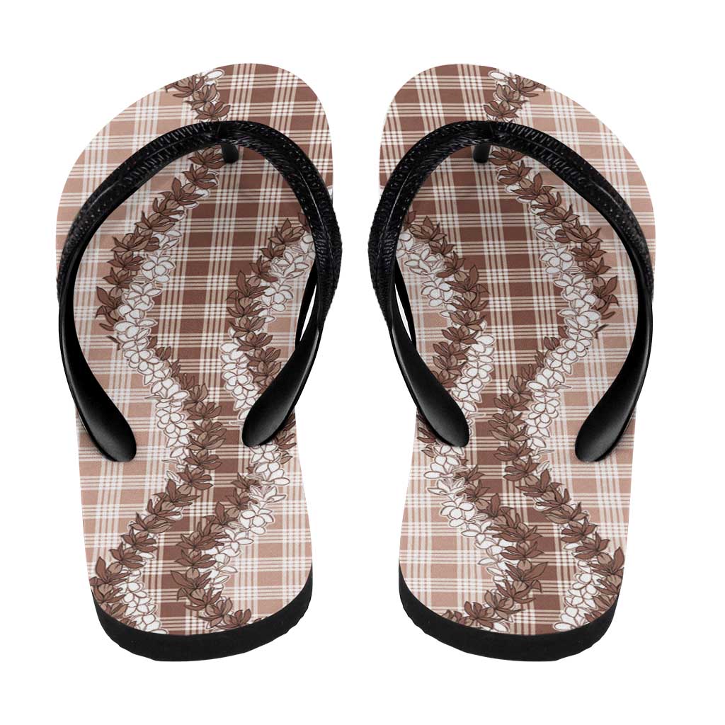 Beige Hawaii Palaka Flip Flops Hawaiian Honohono Lei