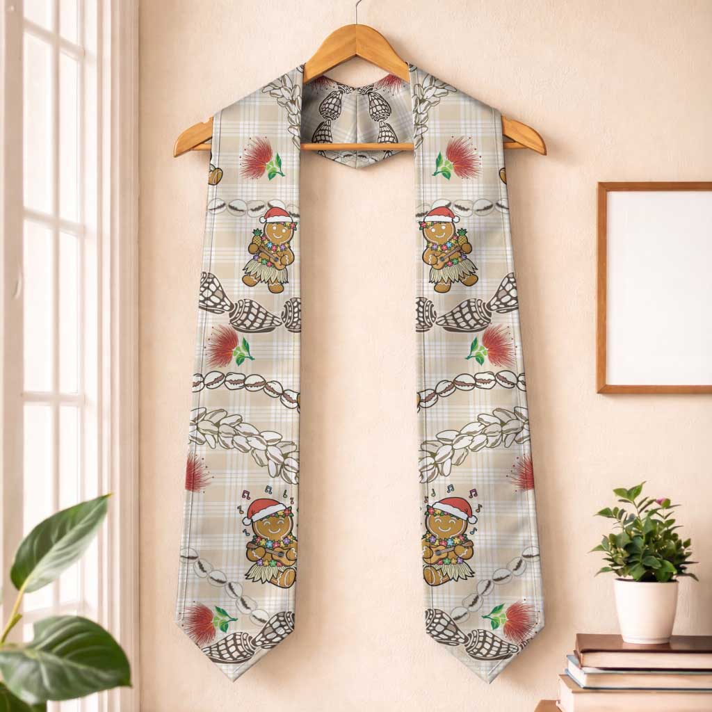 Beige Palaka Hawaii Mele Kalikimaka Graduation Stole Ohia Lehua Shell Leis Funny Gingerbread Santa - Polynesian Pride