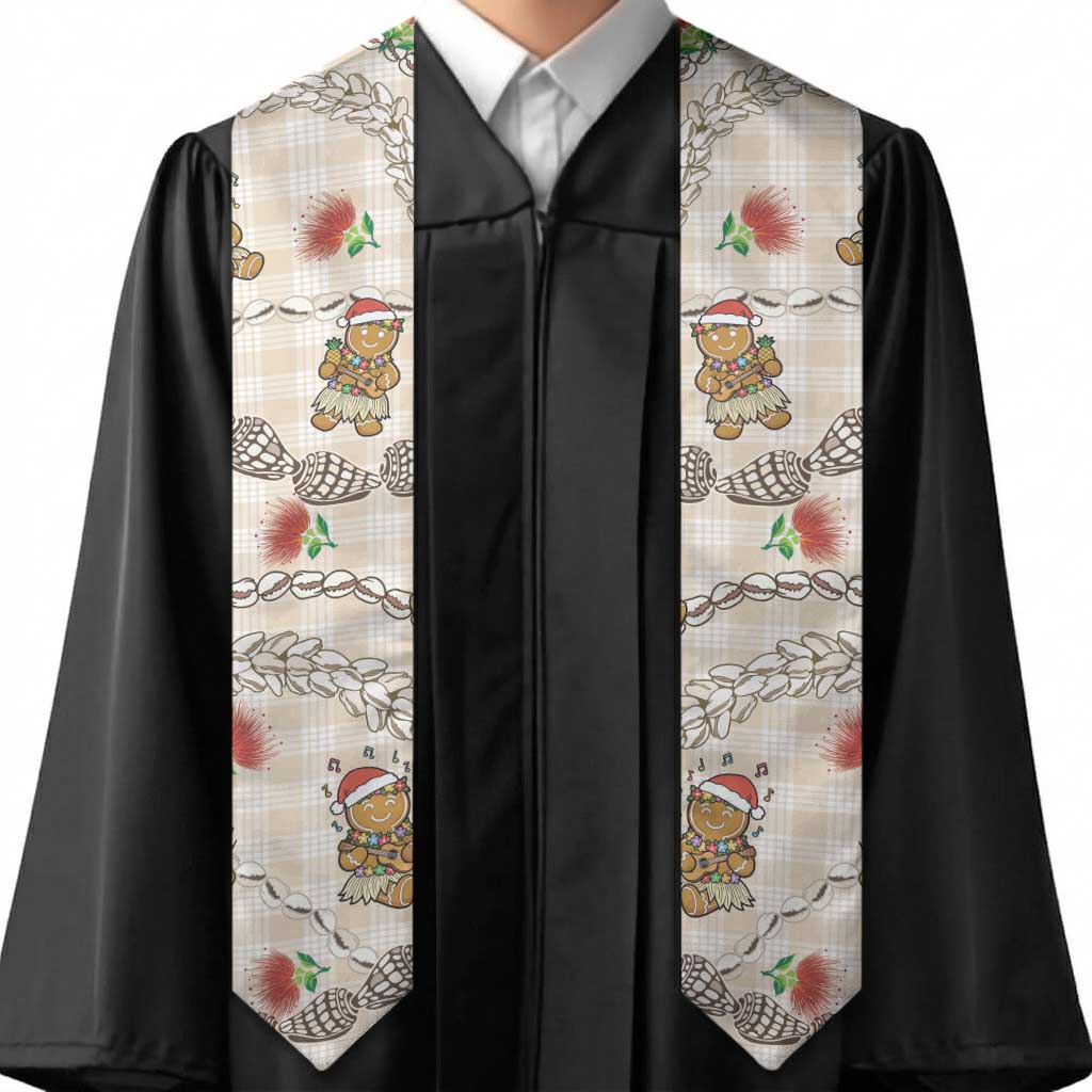 Beige Palaka Hawaii Mele Kalikimaka Graduation Stole Ohia Lehua Shell Leis Funny Gingerbread Santa - Polynesian Pride
