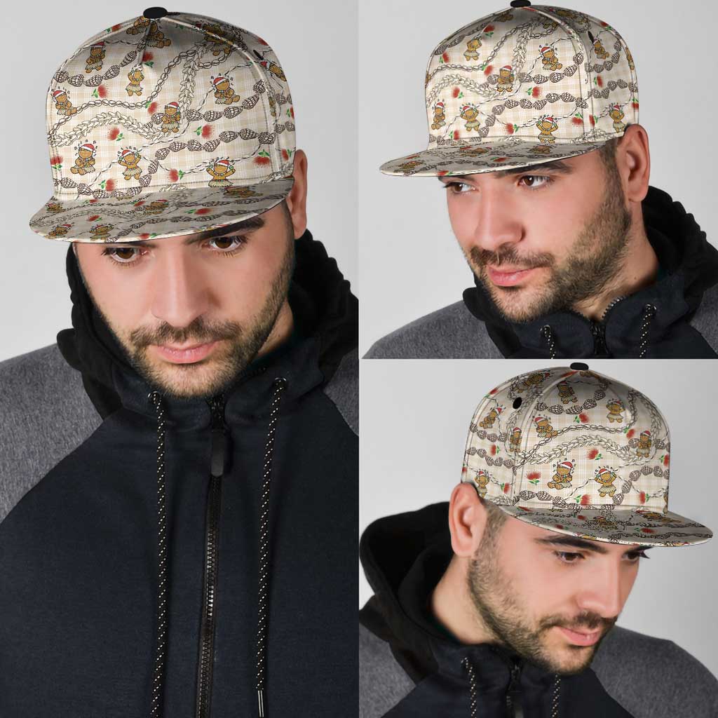 Beige Palaka Hawaii Mele Kalikimaka Snapback Cap Ohia Lehua Shell Leis Funny Gingerbread Santa - Polynesian Pride