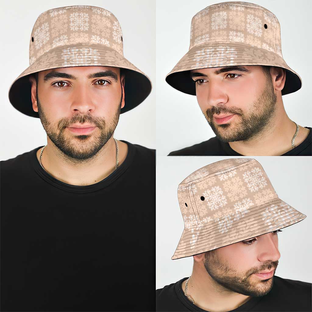 Beige Palaka Quilt Hawaii Bucket Hat Traditional Hawaii-plaid Pattern - Polynesian Pride
