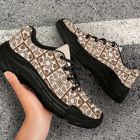 Beige Palaka Quilt Hawaii Chunky Sneakers Hawaiian Tropical Monstera Sea Turtle