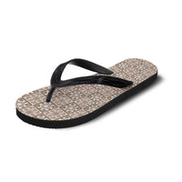 Beige Palaka Quilt Hawaii Flip Flops Hawaiian Tropical Monstera Sea Turtle