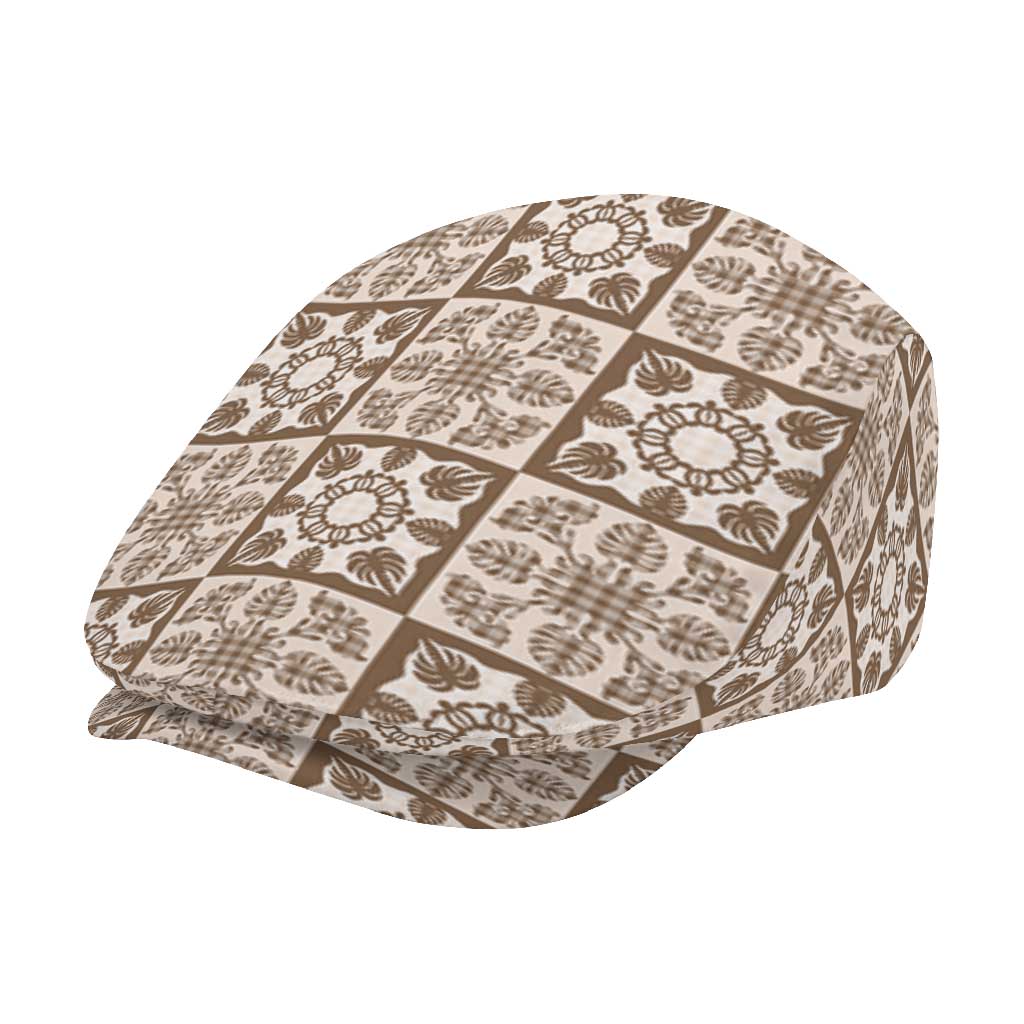 Beige Palaka Quilt Hawaii Jeff Hat Hawaiian Tropical Monstera Sea Turtle LT14 - Polynesian Pride