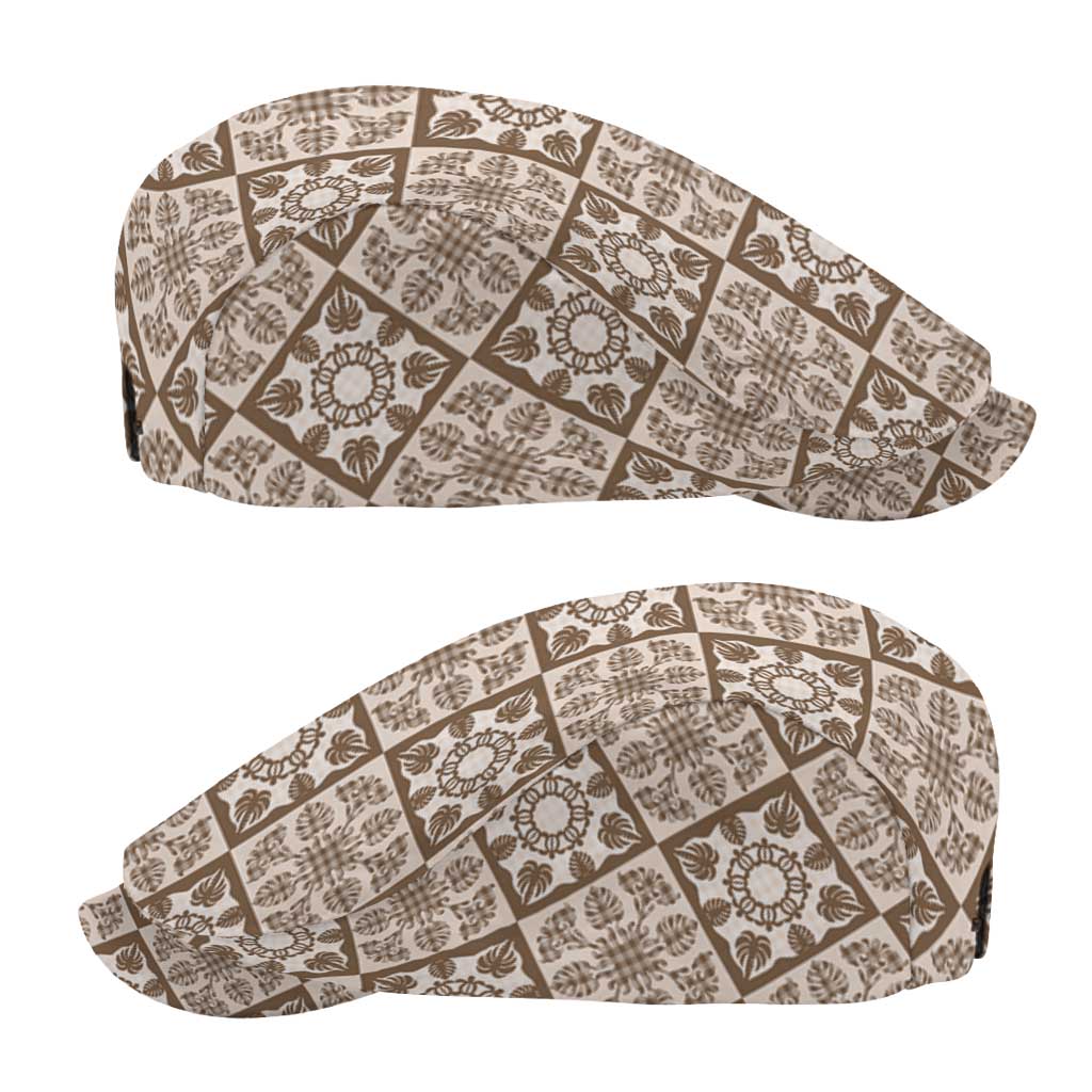 Beige Palaka Quilt Hawaii Jeff Hat Hawaiian Tropical Monstera Sea Turtle LT14 - Polynesian Pride