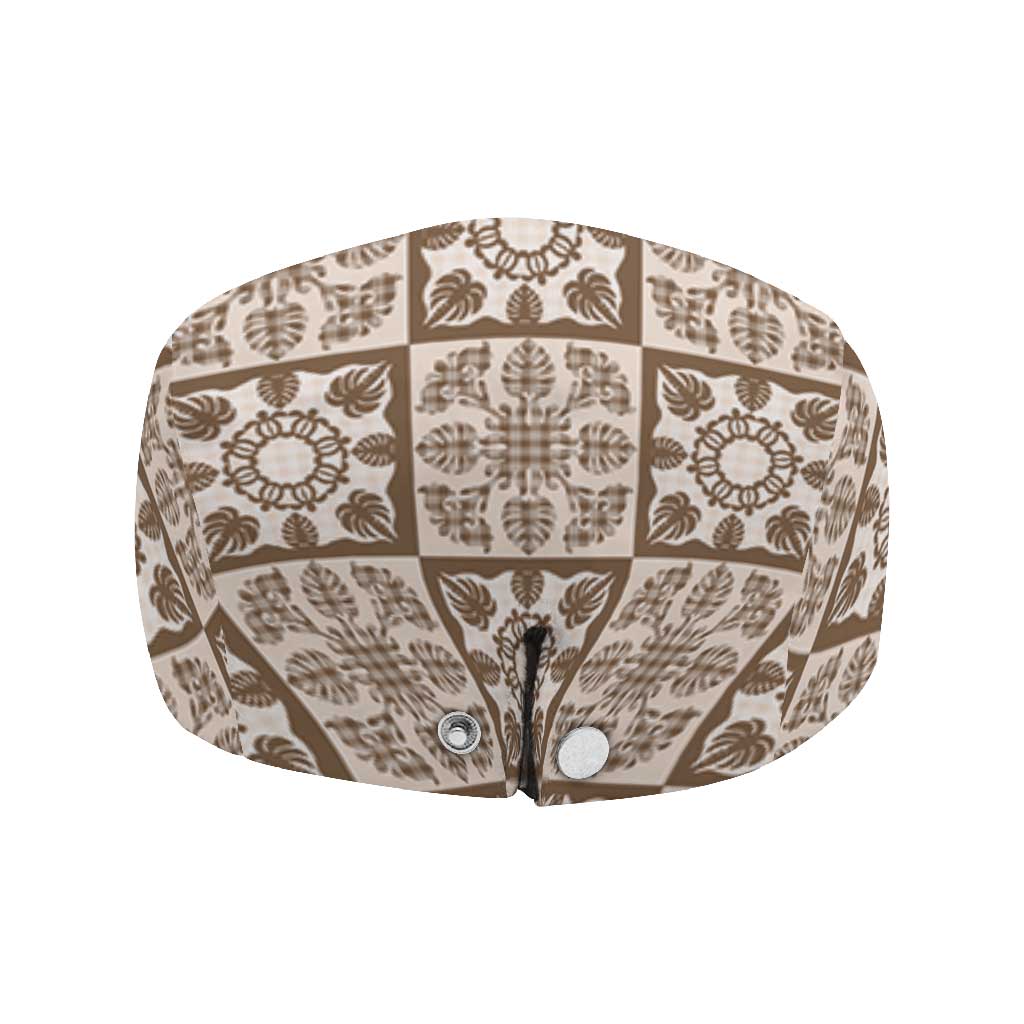 Beige Palaka Quilt Hawaii Jeff Hat Hawaiian Tropical Monstera Sea Turtle LT14 - Polynesian Pride