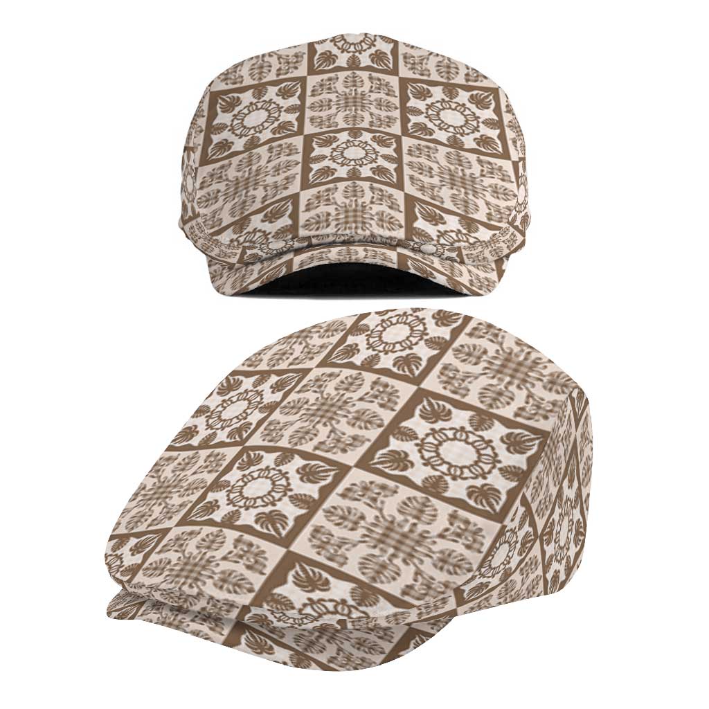 Beige Palaka Quilt Hawaii Jeff Hat Hawaiian Tropical Monstera Sea Turtle LT14 - Polynesian Pride