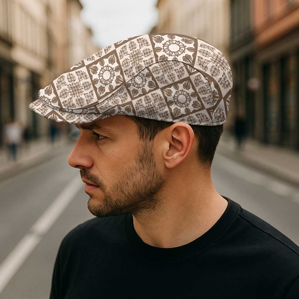 Beige Palaka Quilt Hawaii Jeff Hat Hawaiian Tropical Monstera Sea Turtle LT14 - Polynesian Pride