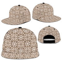 Beige Palaka Quilt Hawaii Snapback Cap Hawaiian Tropical Monstera Sea Turtle