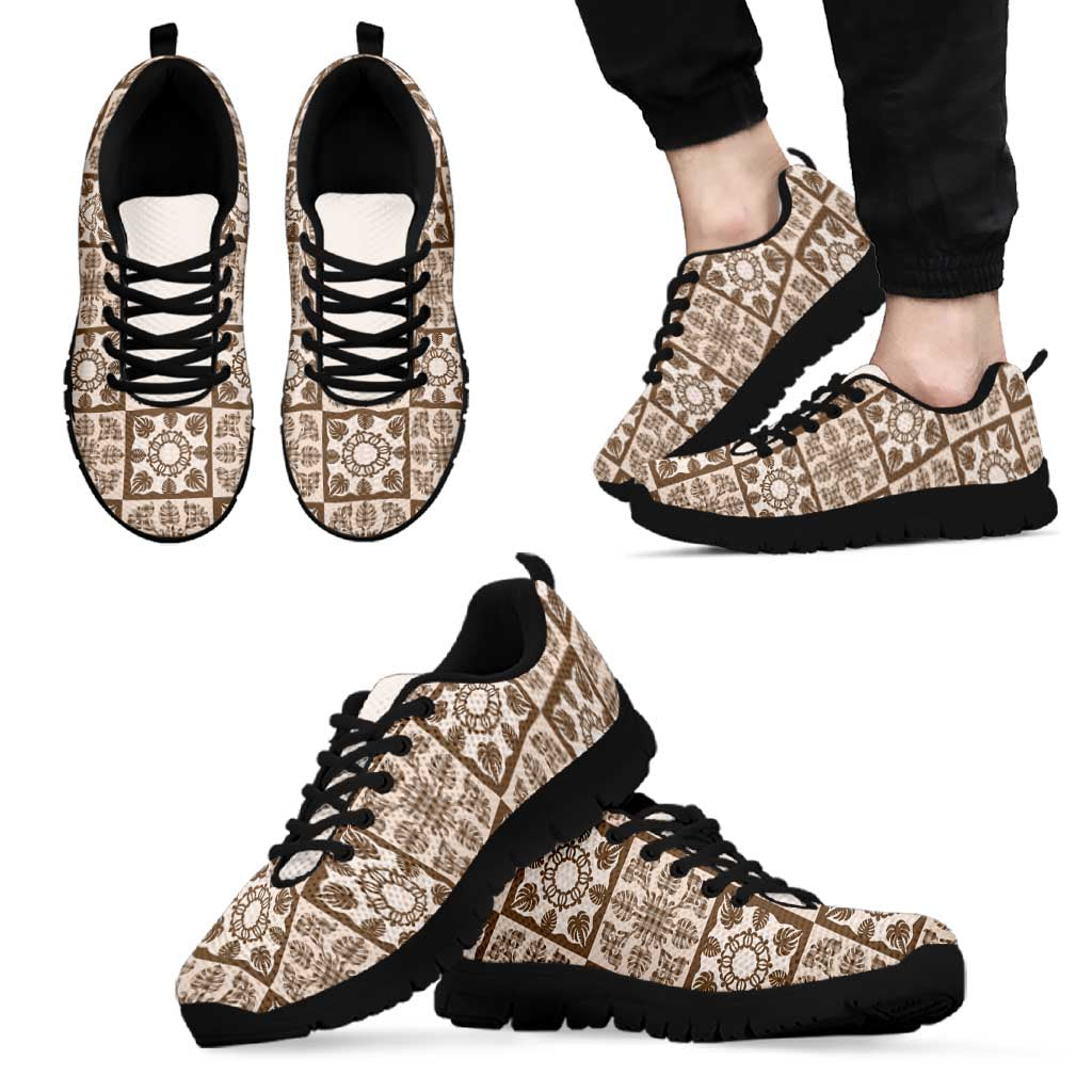 Beige Palaka Quilt Hawaii Sneakers Hawaiian Tropical Monstera Sea Turtle