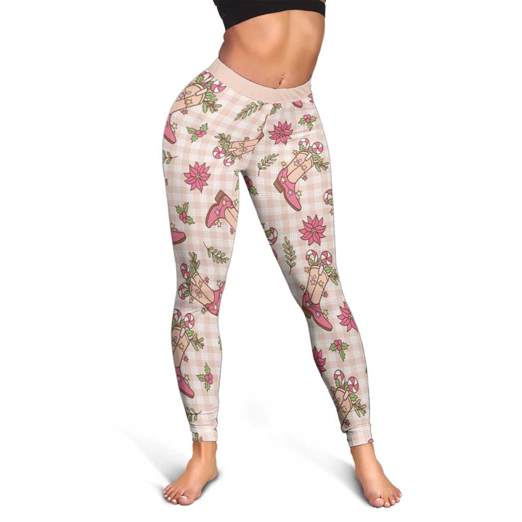 Beige Paniolo Palaka Hawaiian Cowgirl Christmas Leggings - Polynesian Pride