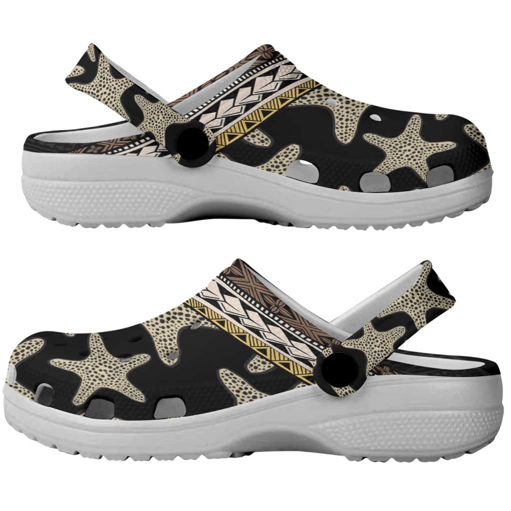 Beige Polynesian Starfish Unique Pattern Clogs Shoes