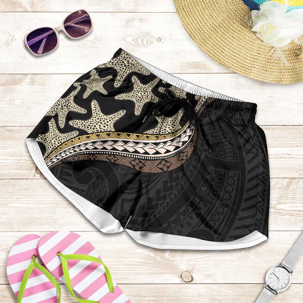 Beige Polynesian Starfish Unique Pattern Shorts for Women