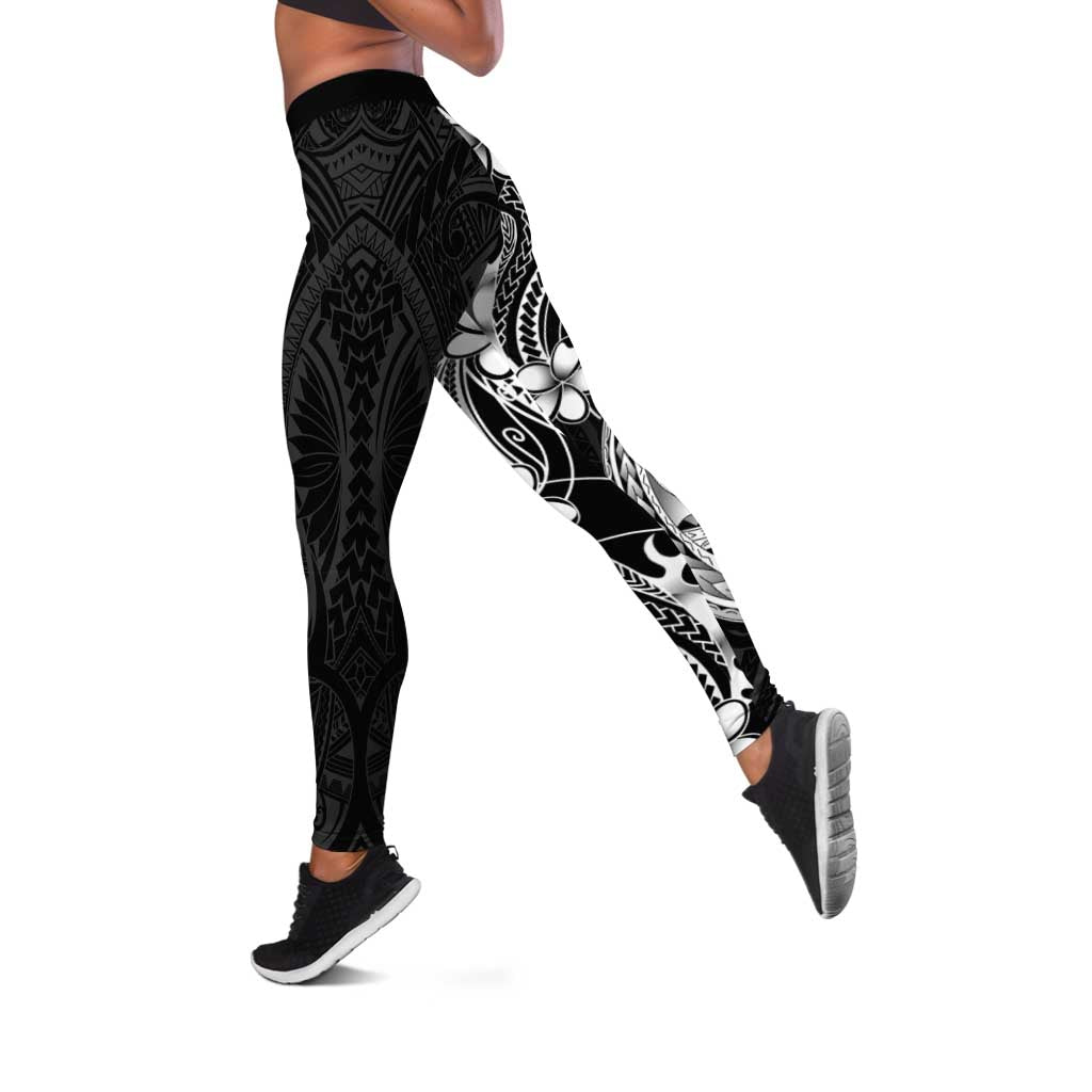 Black Aloha Hawaii Leggings Polynesian Shark Tattoo With Plumeria LT14 Black - Polynesian Pride
