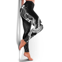 Black Aloha Hawaii Leggings Polynesian Shark Tattoo With Plumeria LT14 - Polynesian Pride