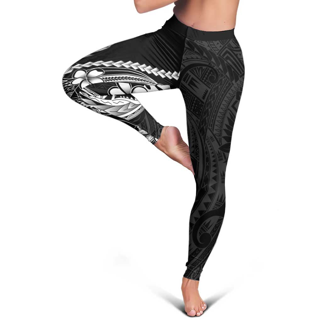 Black Aloha Hawaii Leggings Polynesian Shark Tattoo With Plumeria LT14 - Polynesian Pride