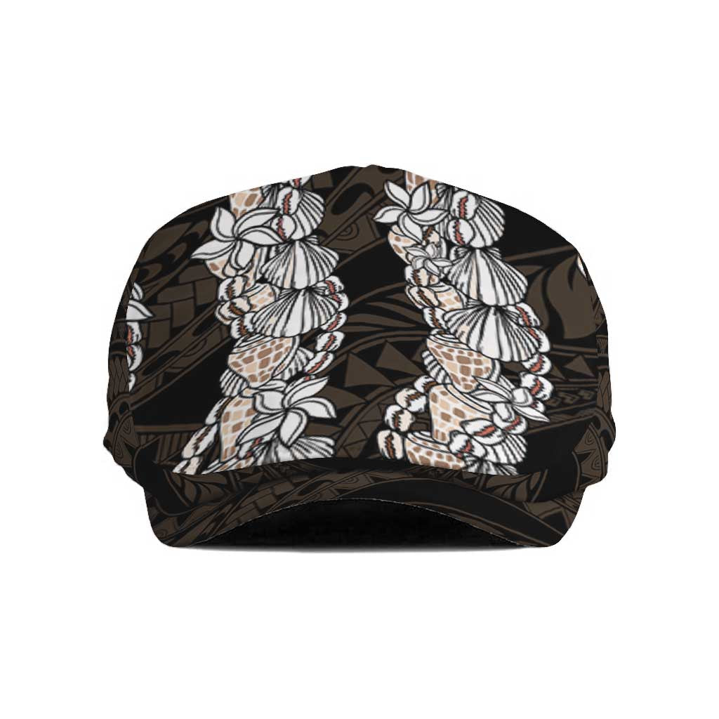 Black and Beige Hawaii Shell Lei Jeff Hat Hawaiian Sunrise Shell Hebrew Cone Plumeria LT14 Black - Polynesian Pride