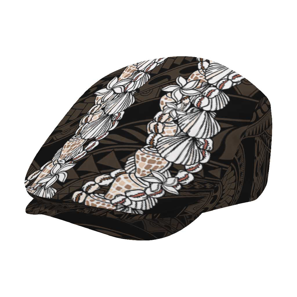 Black and Beige Hawaii Shell Lei Jeff Hat Hawaiian Sunrise Shell Hebrew Cone Plumeria LT14 - Polynesian Pride