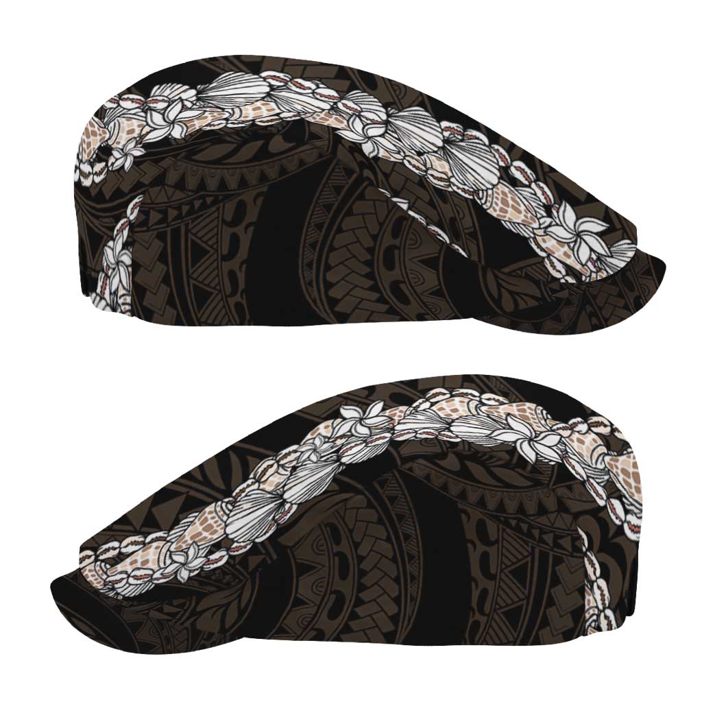Black and Beige Hawaii Shell Lei Jeff Hat Hawaiian Sunrise Shell Hebrew Cone Plumeria LT14 - Polynesian Pride