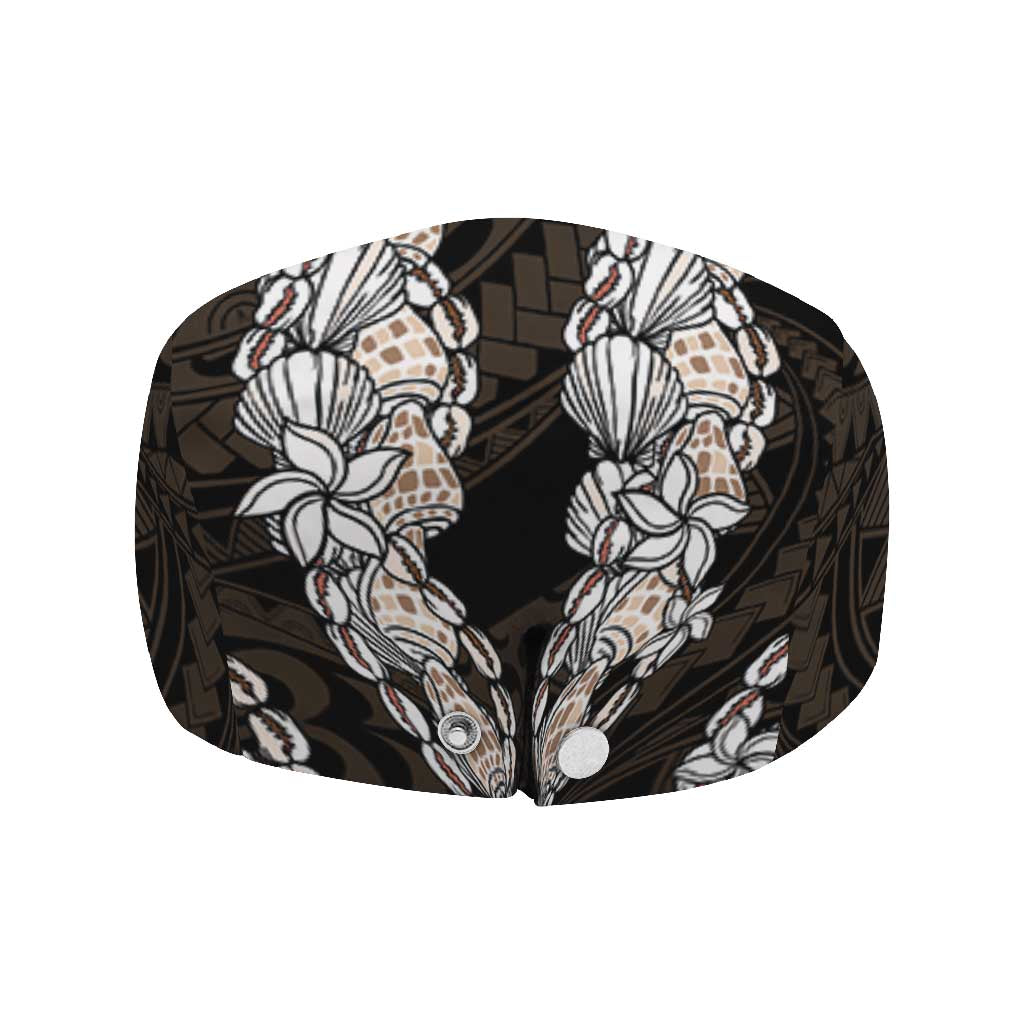 Black and Beige Hawaii Shell Lei Jeff Hat Hawaiian Sunrise Shell Hebrew Cone Plumeria LT14 - Polynesian Pride