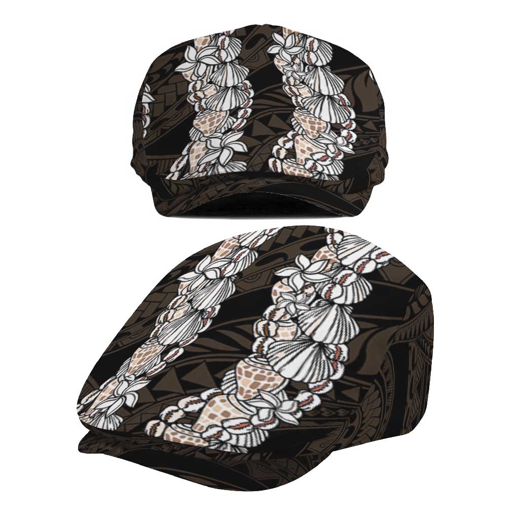 Black and Beige Hawaii Shell Lei Jeff Hat Hawaiian Sunrise Shell Hebrew Cone Plumeria LT14 - Polynesian Pride
