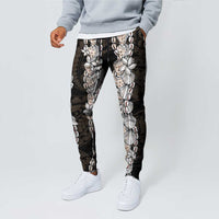Black and Beige Hawaii Shell Lei Jogger Pants Hawaiian Sunrise Shell Hebrew Cone Plumeria LT14 - Polynesian Pride
