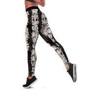 Black and Beige Hawaii Shell Lei Leggings Hawaiian Sunrise Shell Hebrew Cone Plumeria - Polynesian Pride