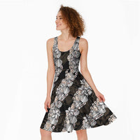 Black and Beige Hawaii Shell Lei Midi Dress Hawaiian Sunrise Shell Hebrew Cone Plumeria - Polynesian Pride