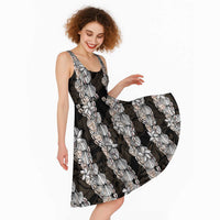 Black and Beige Hawaii Shell Lei Midi Dress Hawaiian Sunrise Shell Hebrew Cone Plumeria - Polynesian Pride