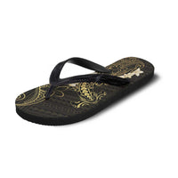Black and Gold Hawaii Flip Flops Hammerhead Shark Tattoo Curve Polynesian - Polynesian Pride