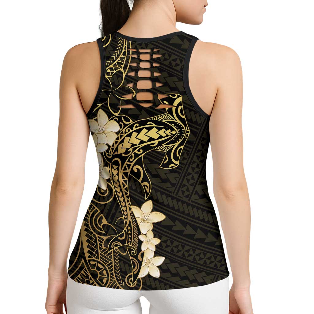 Black and Gold Hawaii Hollow Tank Top Hammerhead Shark Tattoo Curve Polynesian - Polynesian Pride