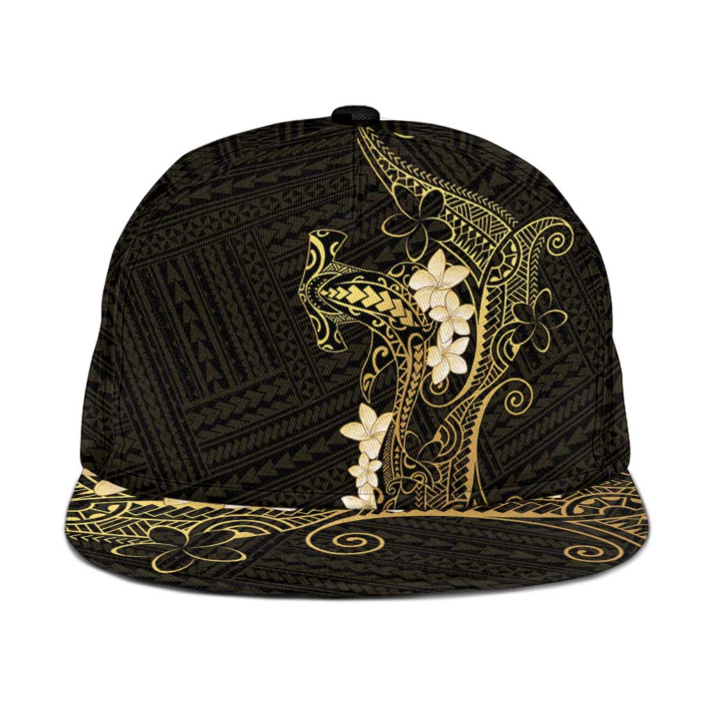 Black and Gold Hawaii Snapback Cap Hammerhead Shark Tattoo Curve Polynesian - Polynesian Pride