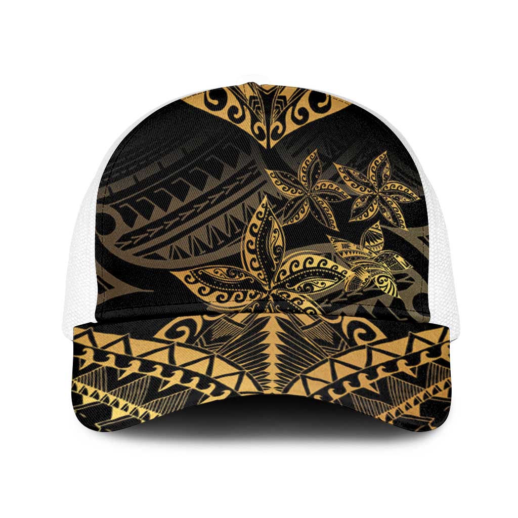 Black and Gold Polynesia Baseball Net Cap Plumeria Tattoo With Polynesian Pattern - Polynesian Pride